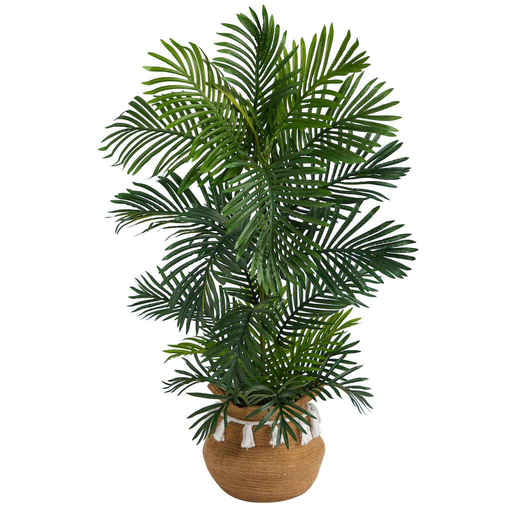 Artificial Palm Tree 4ft Indoor Outdoor - Boho Planter Included - Chic Decor - Faux Tree for Home Patio - Green