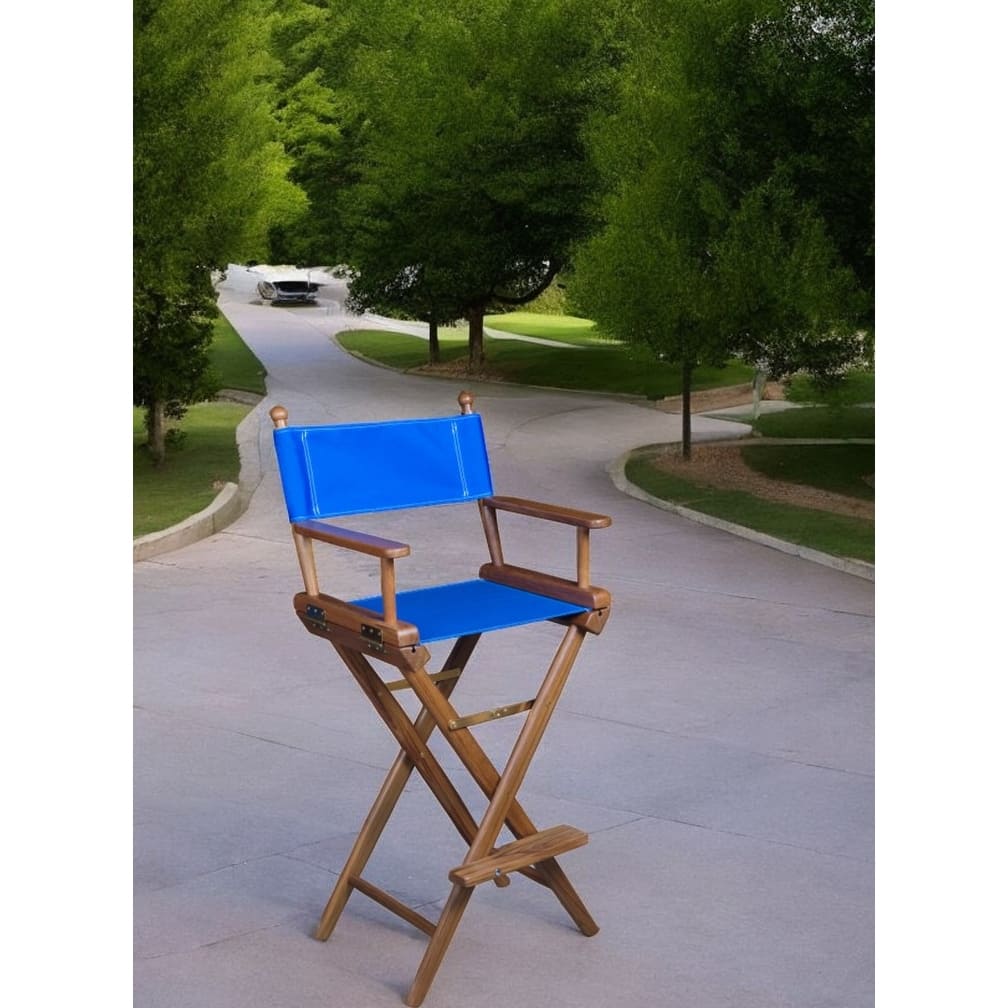 23" Blue and Brown Solid Wood Indoor Outdoor Director Chair