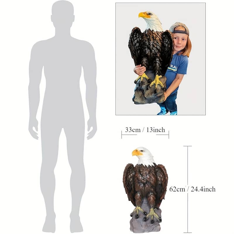 Large Standing Eagle Exhibition Garden Sculpture, 13 X 24.4-inch Bald Eagle Garden Statue, Hand Drawn Eagle Decoration