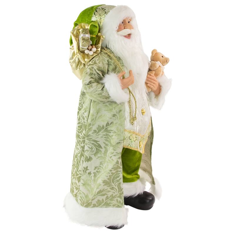 24" St Patrick's Irish Santa Claus with Teddy Bear and Gift Bag Christmas Figure