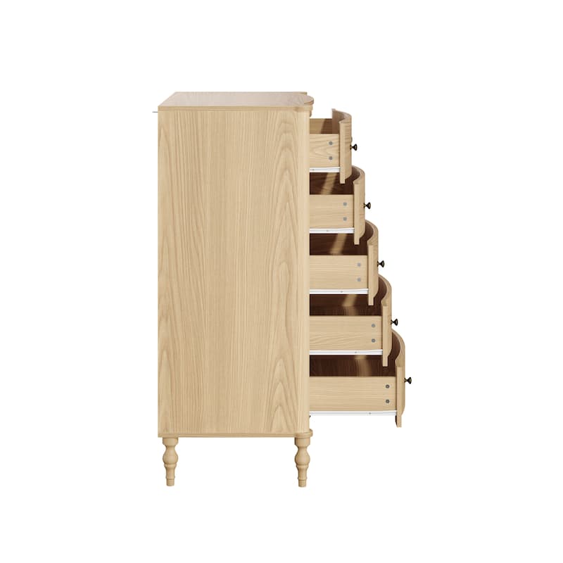 5 Drawer Chest Dresser for Bedroom, Wooden Chest of Drawers with Turned Solid Wood Legs, Modern Storage Dresser, 32.8" Wide