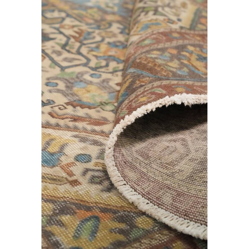 Hand Knotted Oriental 100% Wool Carpet Traditional Medallion Beige & Ivories Tabriz Area Rug - 9' 1'' X 6' 3''