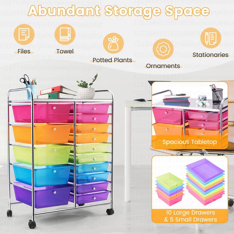 Costway 15 Drawer Rolling Storage Cart Tools Scrapbook Paper Office - See Details