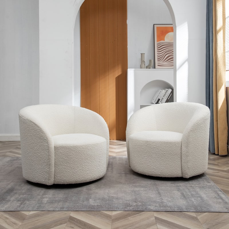 KINWELL 34" Wide Upholstered Swivel Accent Barrel Chair (Set of 2) - Cream