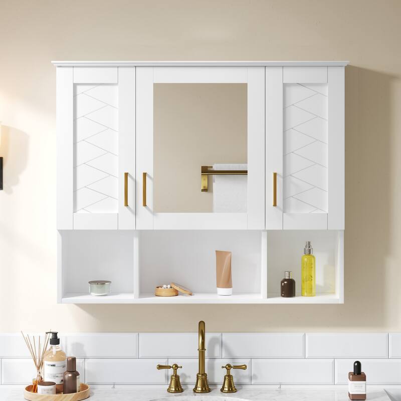 35" 2-in-1 Wall Mounted Medicine Cabinet with Adjustable Shelves & Soft Close Doors, High-Define Mirror with Storage - White