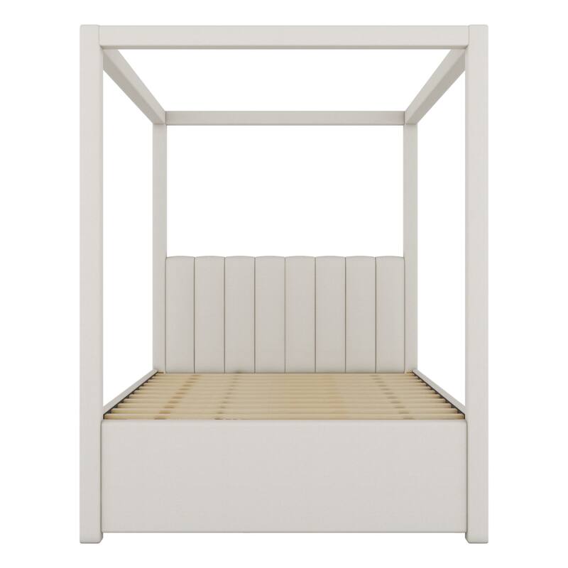 Upholstered Canopy Platform Bed with Trundle and Storage Drawers