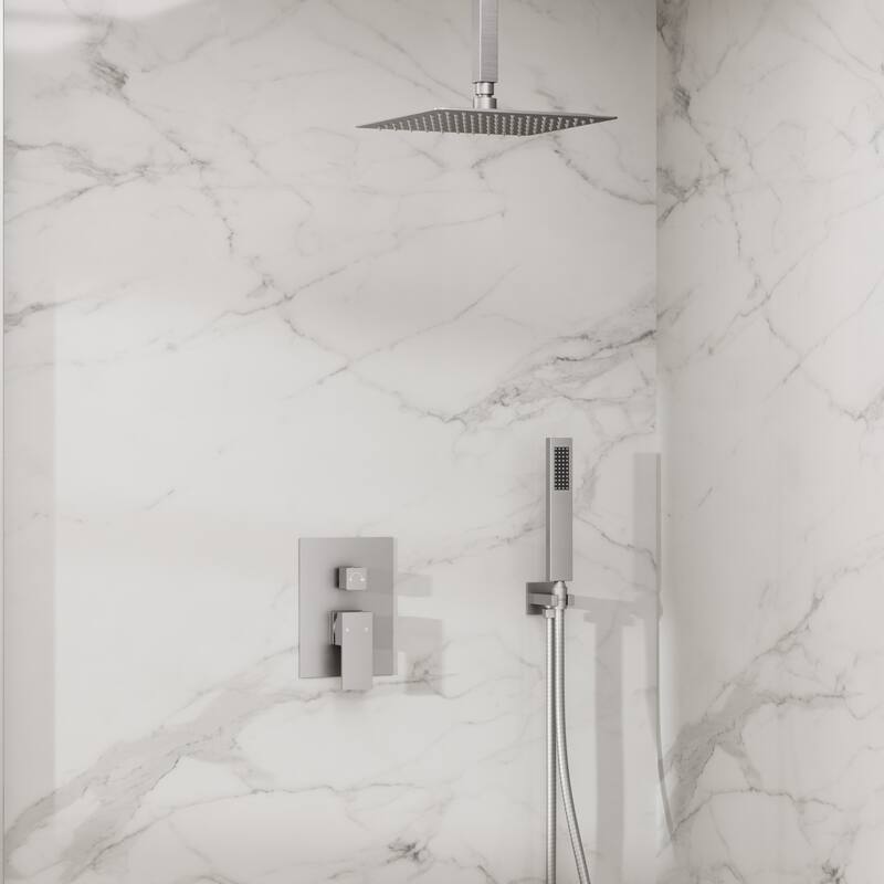 GRANDJOY 10" Rainfall Showerhead Bathroom Shower System Shower Faucets with Anti-Scald Valve - Brushed Nickel