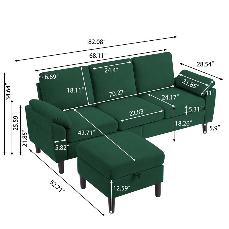 Jarenie 79.72" L Shaped Sofa with Storage Ottoman for Living Room