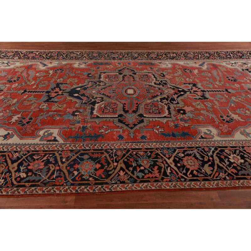 Pre-1900 Antique Vegetable Dye Heriz Serapi Persian Large Wool Carpet - 10'10"x 18'3"