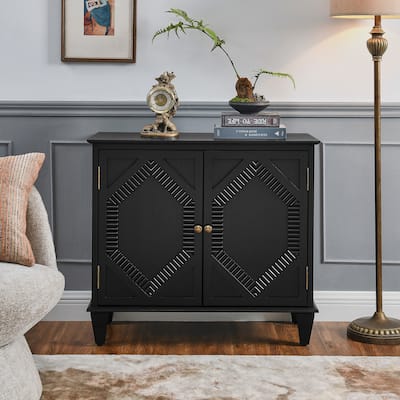 Farmhouse Sideboard Buffet Cabinet with Solid Wood Legs,Accent Storage Cabinet with 2 Doors and Adjustable Shelves