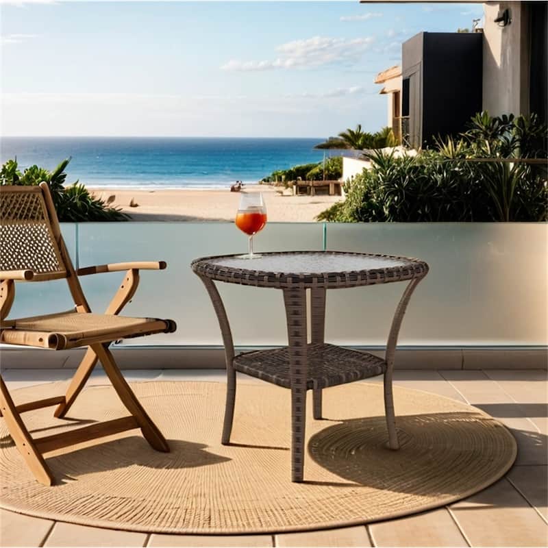 Outsunny Rattan Coffee Table,Wicker Side Table,Outdoor End Table
