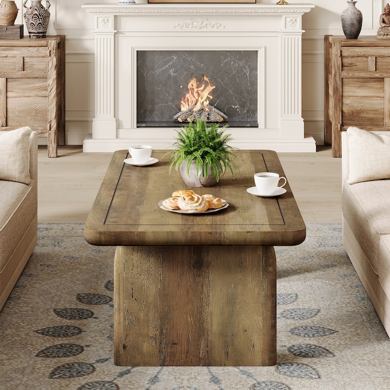Rectangle Coffee Table, 47-Inch Farmhouse Tea Table with Thickened Tabletop