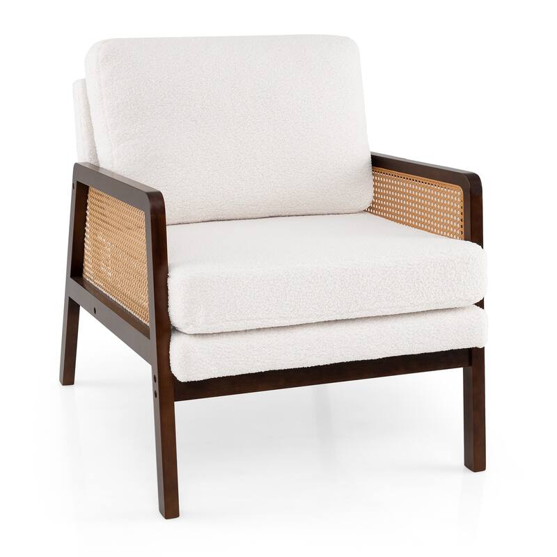 Sherpa Reading Side Chair Modern Accent Arm Chair w/Rattan Arms - Brown