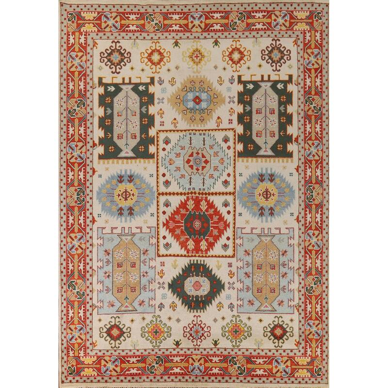 Geometric Heriz Serapi Indian Area Rug Hand-Knotted Wool Carpet - 8'11" x 12'0"