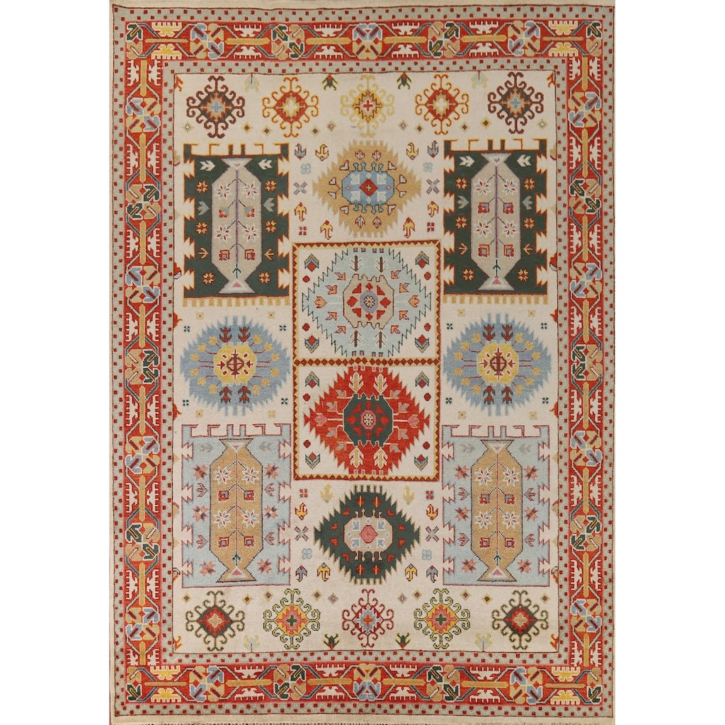 Geometric Heriz Serapi Indian Area Rug Hand-Knotted Wool Carpet - 8'11" x 12'0"