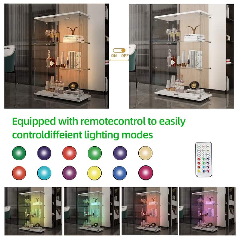 Glass Display Cabinet,Wine Cabinet,Storage Cabinet,File Cabinet,With Battery-Powered Paipai Light,Adjustable Floor Feet