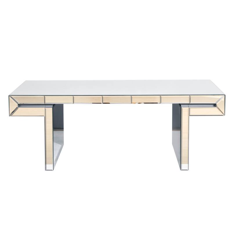 47 inch Luxury Rectangular Mirror Coffee Table Fluted Tempered Glass Modern Sofa Side Table