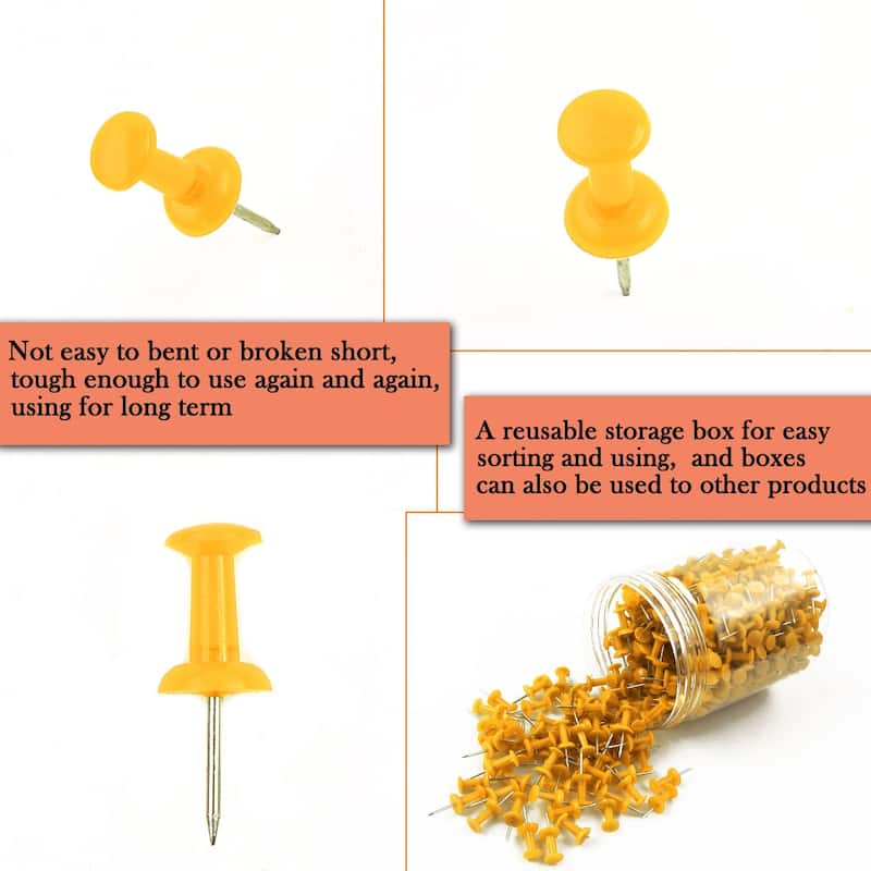 500pcs Plastic Head Push Pins Thumbtacks Office Bulletin Board Crafts - Yellow