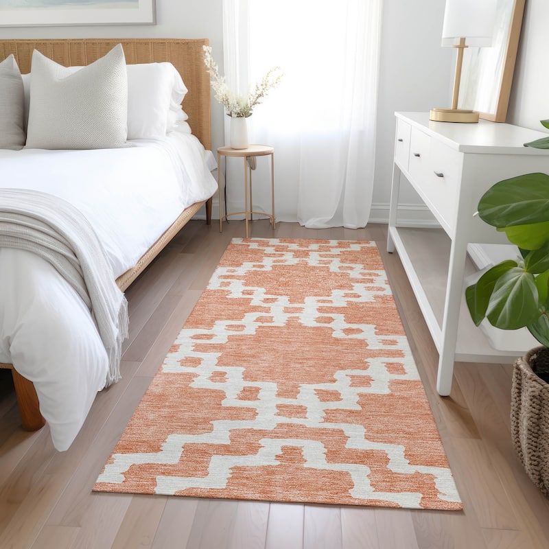 Machine Washable Indoor/ Outdoor Chantille Trellis Geo Rug