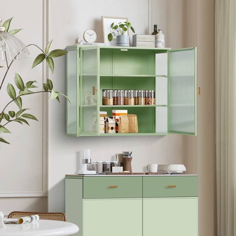 Retro Haze Glass Door Wall Cabinet with Detachable Shelves, Bathroom Storage Cabinet, Metal Medicine Cabinet