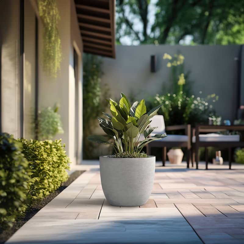 Tall Concrete Round Plant Pots / Large Indoor and Outdoor flower Planters - 18 Inch x 17 Inch - Stone Finish
