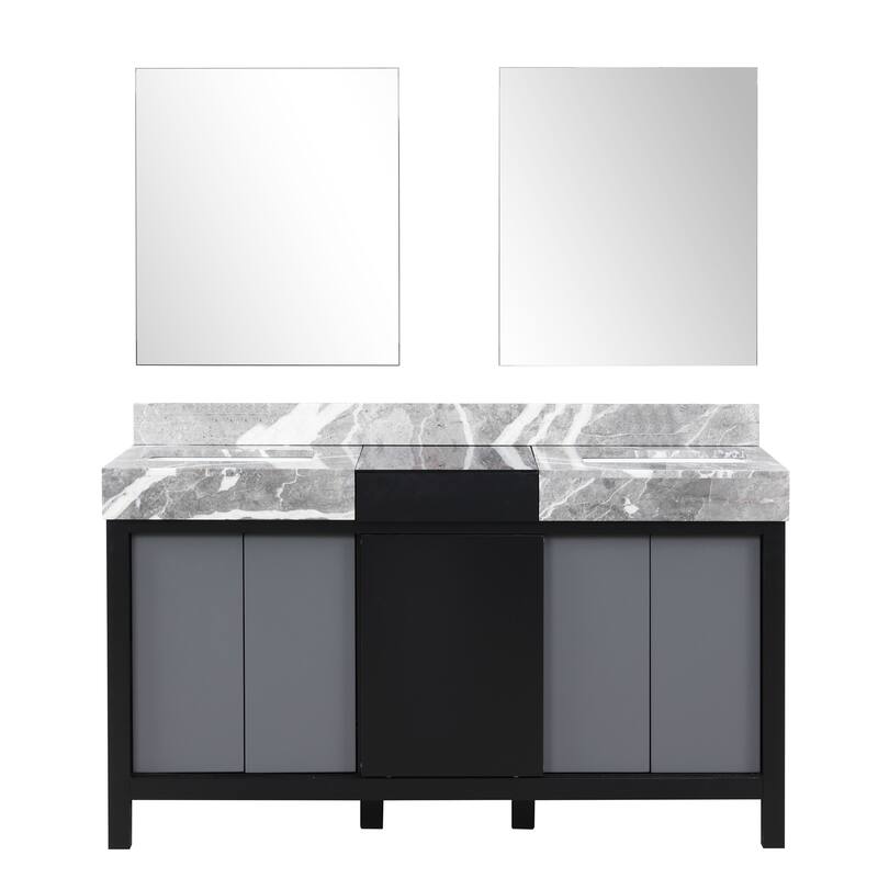Zilara Bath Vanity, Castle Grey Marble Top and Mirror.