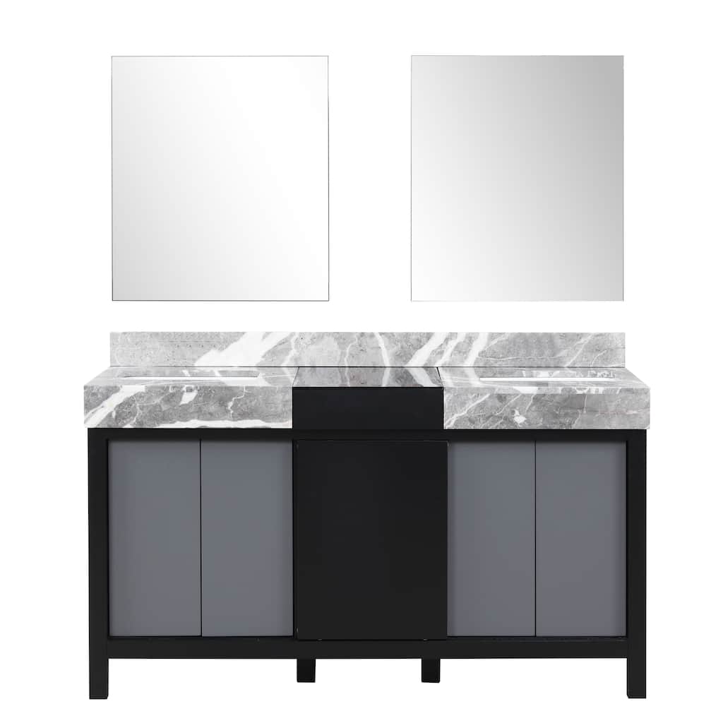 Zilara Bath Vanity, Castle Grey Marble Top and Mirror.