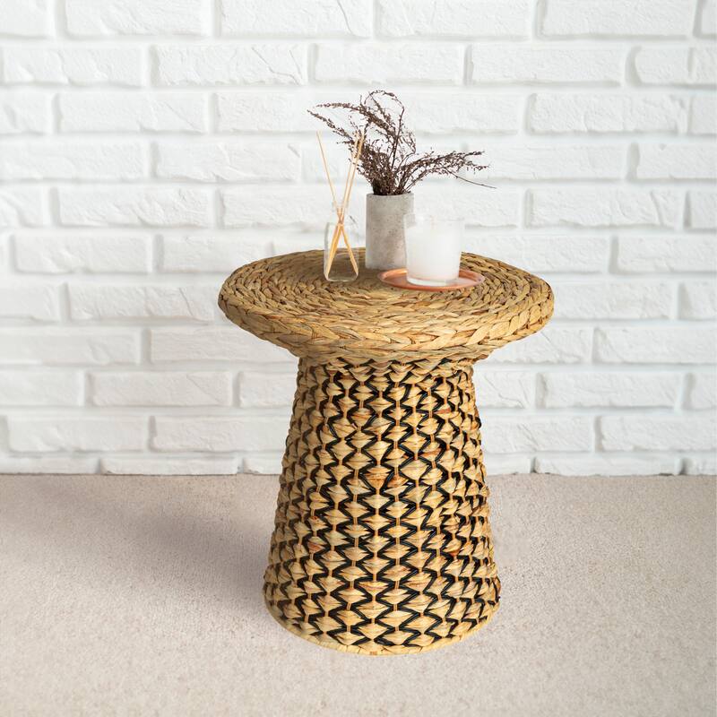 Household Essentials Braided Water Hyacinth and Resin Geometric Side Table - Natural - Wicker
