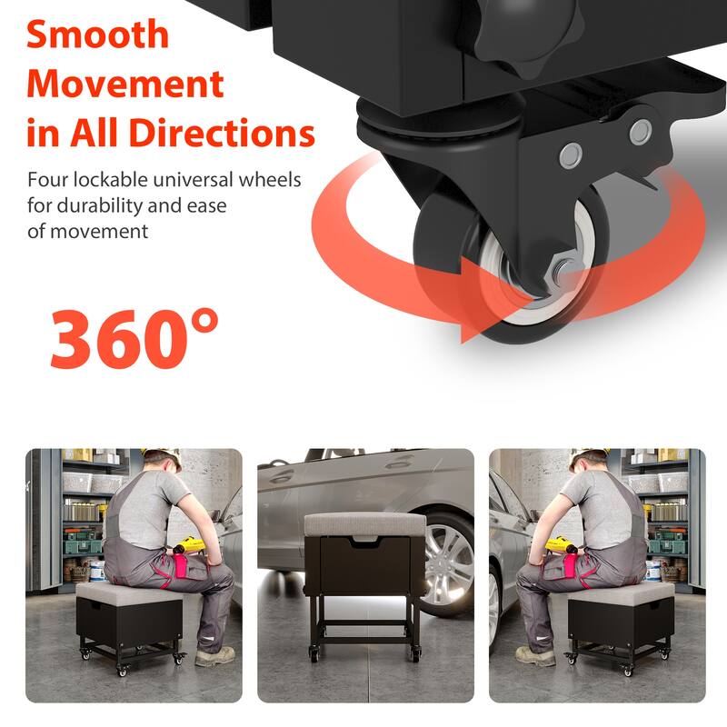 Garage Tool Stool on Wheels,Toolbox stool,Height-Adjustable,Detachable Seat,Storage Drawer