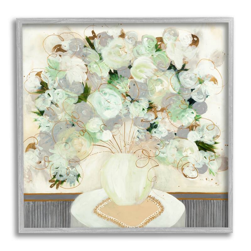 Stupell Whimsical Abstract Floral Arrangement Playful Flower Still Life Framed Wall Art - 17 x 17 - Grey