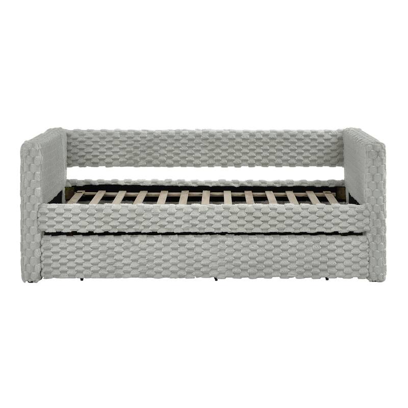 Plaid Corduroy Fabric Upholstered Daybed with Trundle,Twin Size