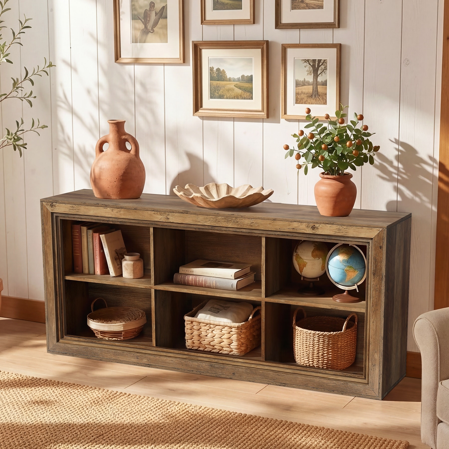 2 Shelf Bookcase Storage，6-Tier Open Modern Bookcase Retro
