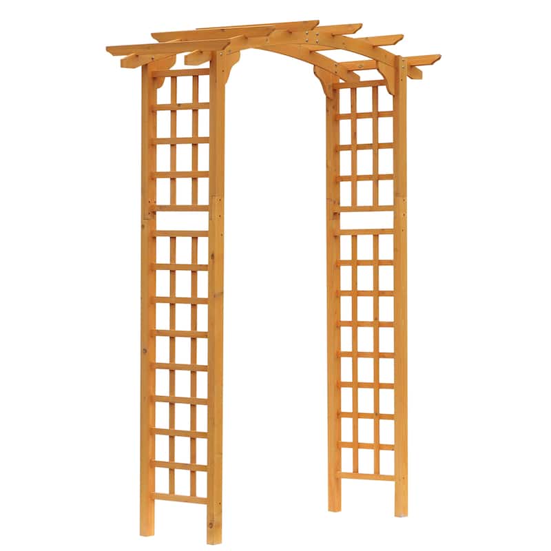 Wood Garden Arbor Arch with Trellis Wall - Natural