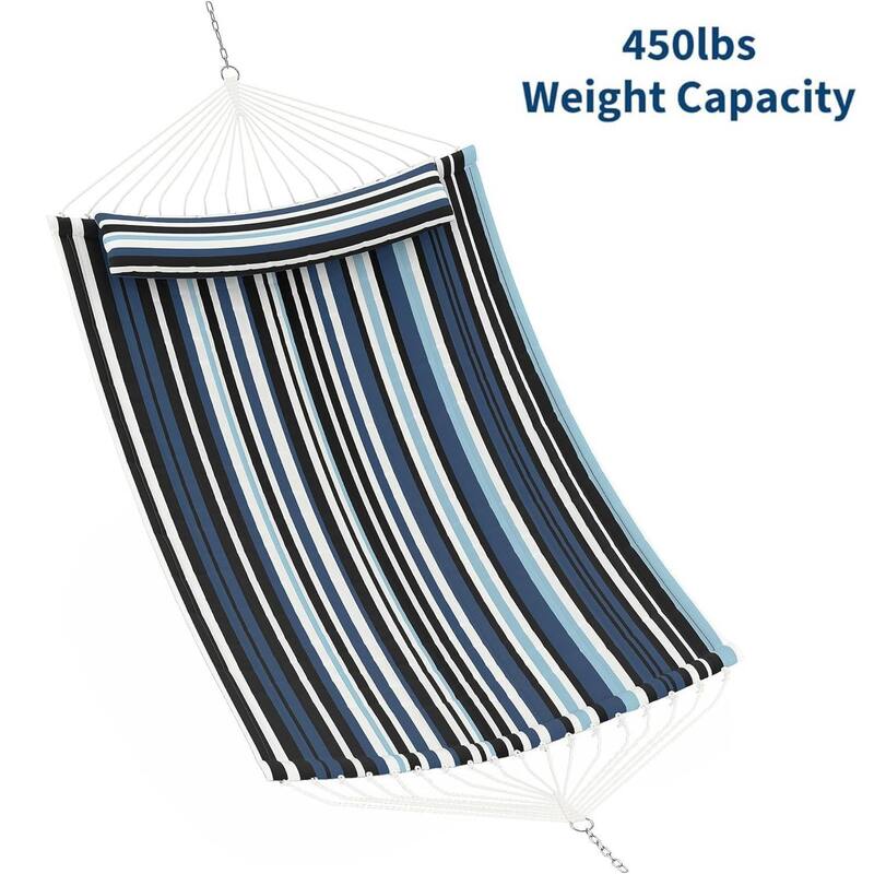 Durable Double Outdoor Hammock, Hanging Bed for Garden, Patio, Lawn - Blue Stripes