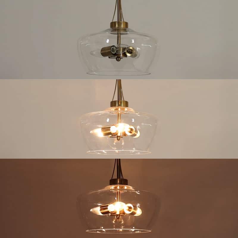 Zelena Modern Farmhouse Gold Chandelier Glass Drum Pendant Light for Dining Room