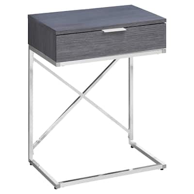 Modern 24-Inch End Table with Drawer with Wood Surface and Metal Base Side Table for Sofa or Bedside