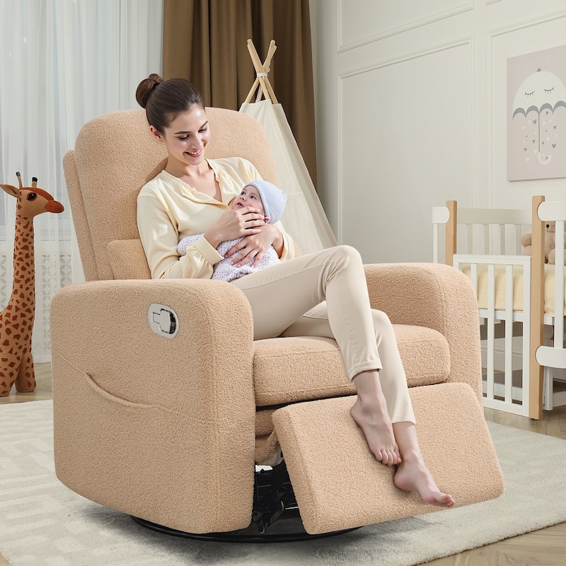 Swivel Manual Recliner Chair Teddy Fabric Nursery Glider Rocking Recliner Set of 2