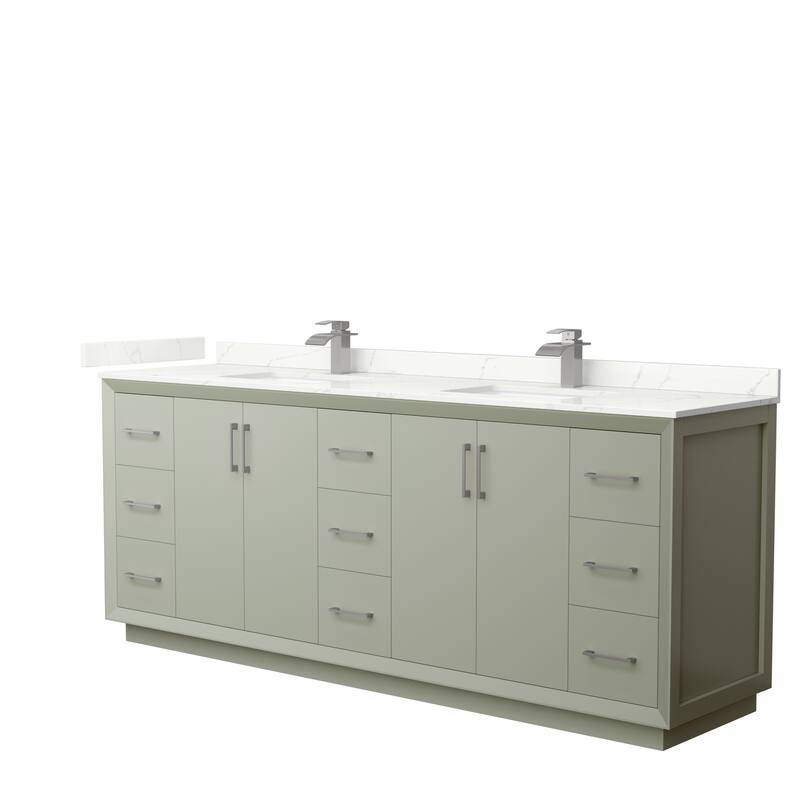 Strada 84-inch Double Vanity, Quartz Top - Light Green, Nickel Trim, Giotto Quartz Top