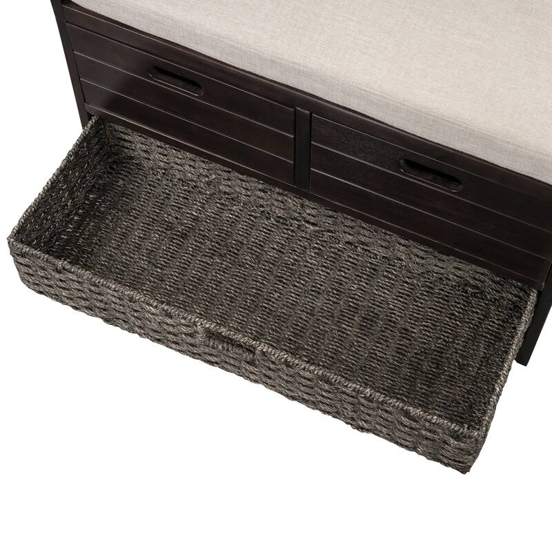 Storage Bench with Removable Basket Cushion and 2 Drawers