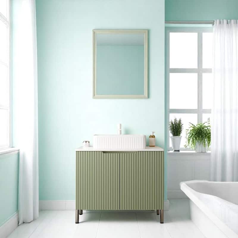 30 Inch Freestanding Bathroom Vanity with Ceramic Basin, Sintered Stone Top & Storage Cabinet