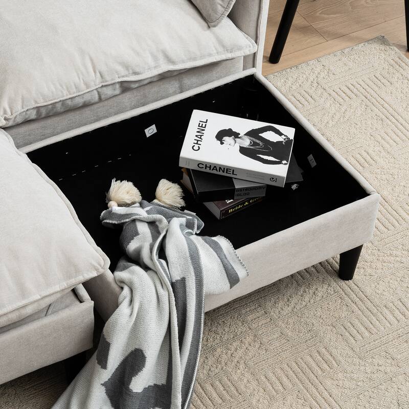 69.57" Metal Convertible U-Shaped Sofa with Storage Footstools, 3-Seater Combination Sofa