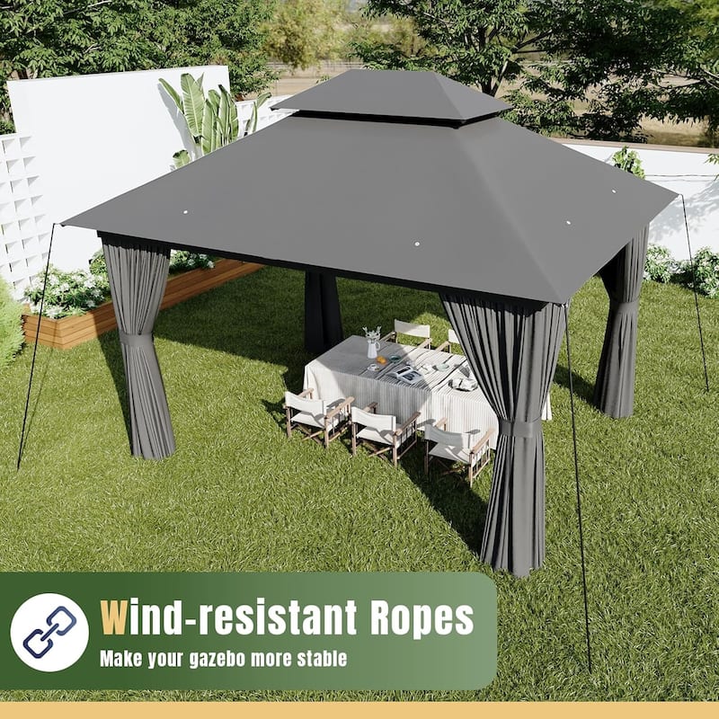 12‘x10'/13'x10' Outdoor Gazebo for Patio, Metal Frame Canopy with Double Roofs