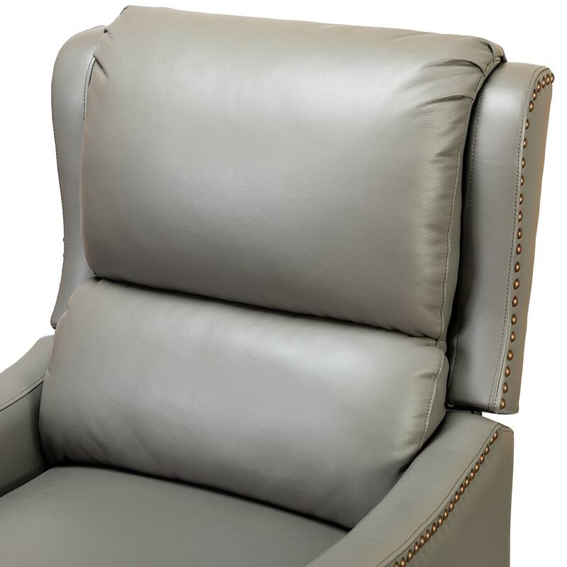 Brigida Cigar Genuine Leather Pushback Recliner with Nailhead Trim by HULALA HOME