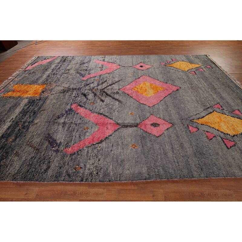 Gray Geometric Moroccan Oriental Area Rug Handmade Wool Carpet - 9'0" x 12'3"