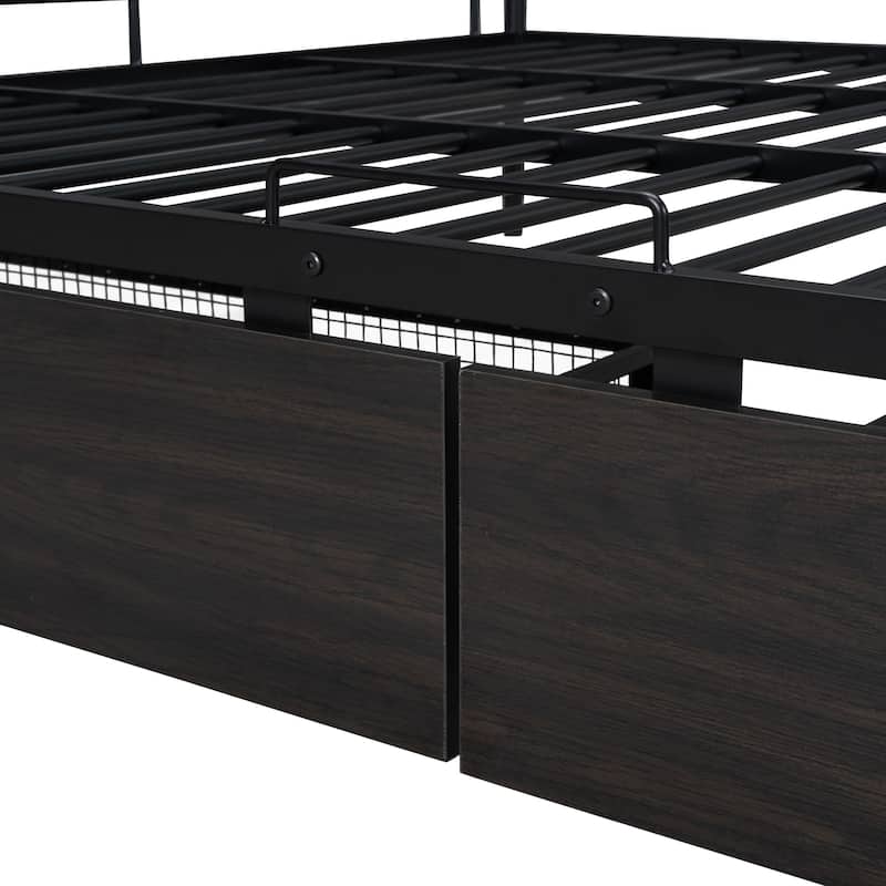 Metal Detachable Bunk Bed Frame, Full XL over Queen Iron Bunk Bed with 2 Storage Drawers, Divided Into 2 Individual Beds