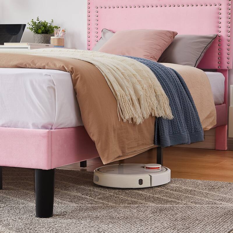 VECELO Upholstered Bed Frames with Height Adjustable Headboard