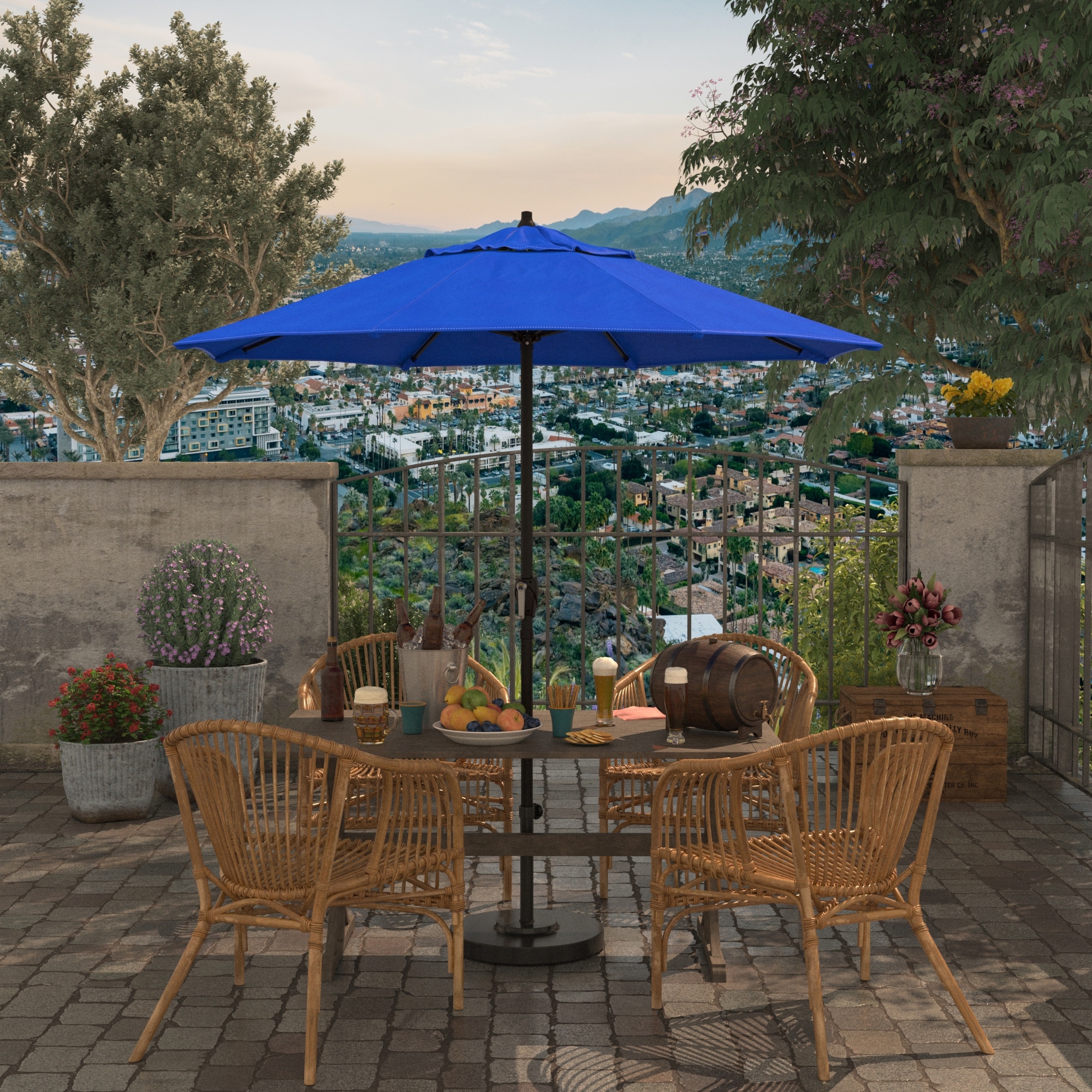 aluminum patio umbrella blie BLUU BANQUET 12ft Cantilever Offset Umbrella 60 Month Fade Resistance & UV Protection Outtra Recycled Fabric, 360 Rotation This 10x13 ft umbrella provides more shade areas 9ft Patio Umbrella with Base