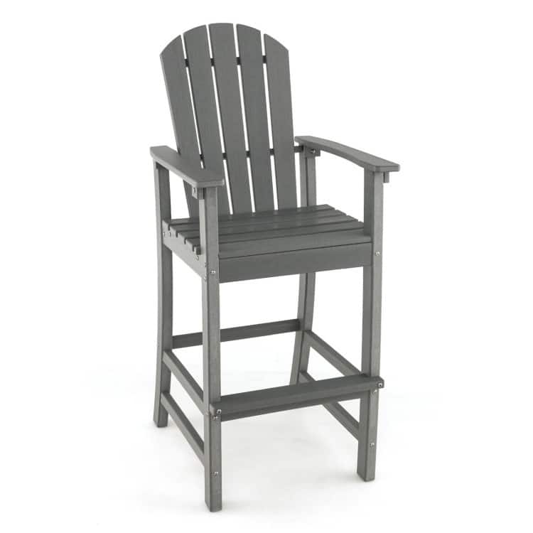 30 Inches Counter Height Outdoor HDPE Bar Stool with Armrests and Footrest - 27" x 23" x 52" - Grey