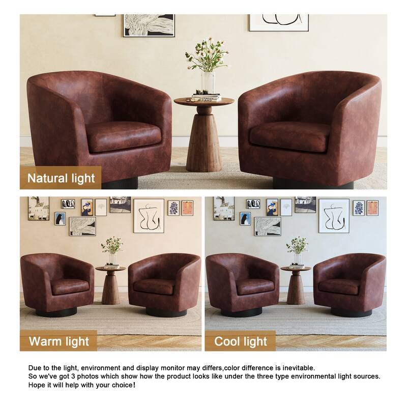 Faux Leather Accent Barrel Chair with Swivel Base