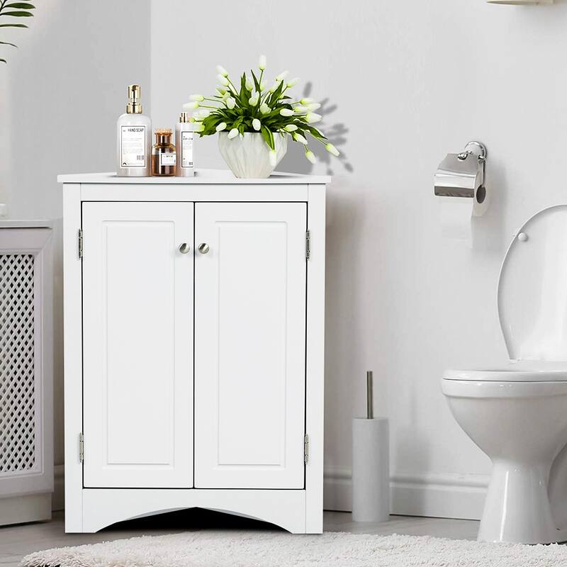 Free-Standing Corner Cabinet with 2 Doors and Adjustable Shelves - 31.5”H - White